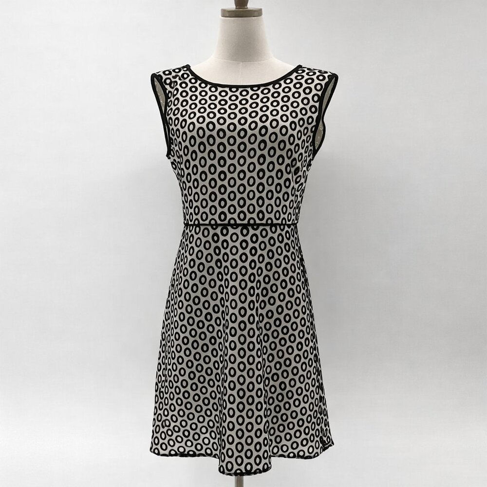 J.Crew A-Line Cream with Embroidery Black Dots Lined Sleeveless Zip Up Dress- 6